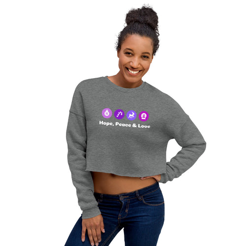 Purple Hope Peace Love White Letters Crop Sweatshirt for Women