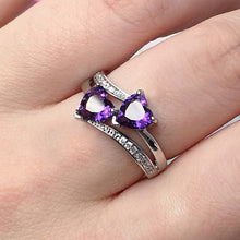 Load image into Gallery viewer, Double Purple Heart Shaped Cubic Zirconia Ring For Women