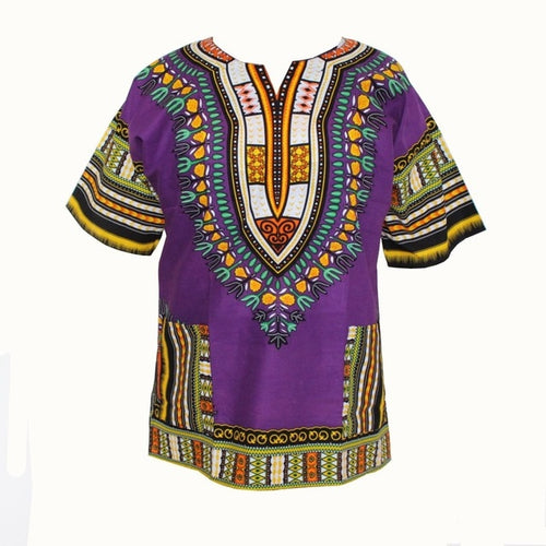 Purple Dashiki Dress for Women or Shirt for Men, 100% Cotton