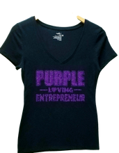 Load image into Gallery viewer, Purple Loving Entrepreneur Sparkle V-Neck T-shirt for Women