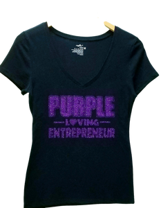 Purple Loving Entrepreneur Sparkle V-Neck T-shirt for Women