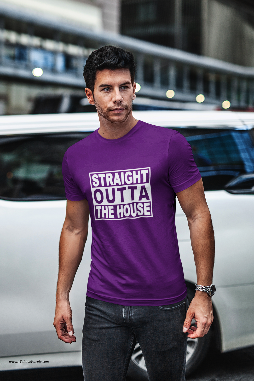 Straight Outta The House Purple T-shirt for Men