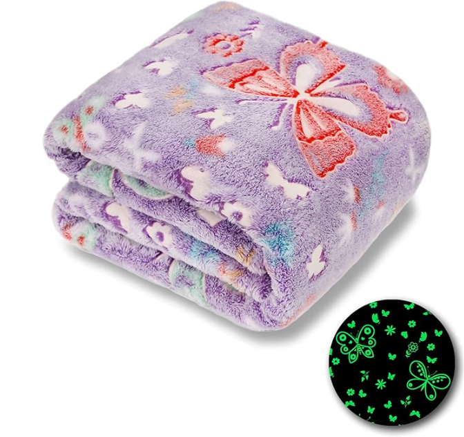 Purple Butterfly Glow in The Dark Blanket for Girls, 50"×60"