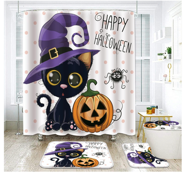 Halloween Purple Bathroom Set - Shower Curtain, Bath Mat, Toilet Mat, and Lid Cover