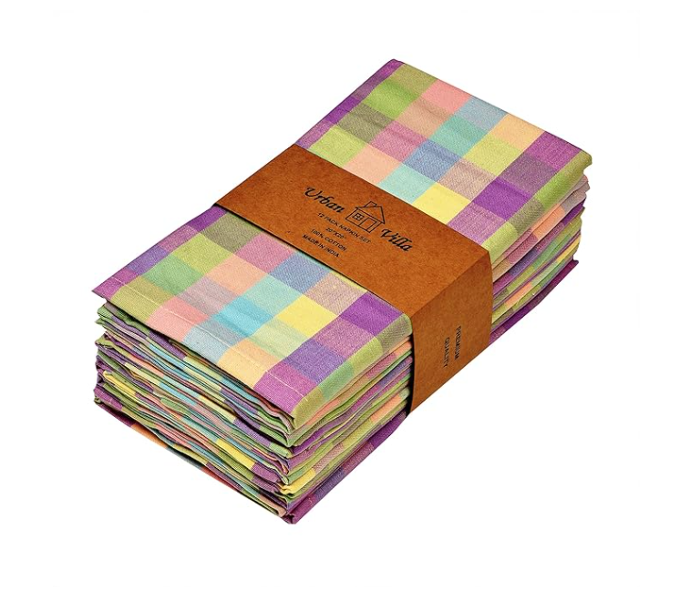 Set of 12 Purple Pastel Plaid 100% Cotton Cloth Napkins for the Home / Kitchen