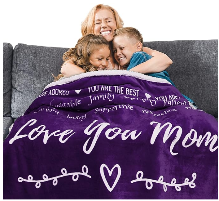 FILO ESTILO Purple Love You Mom Blanket - Birthday & Mother's Day