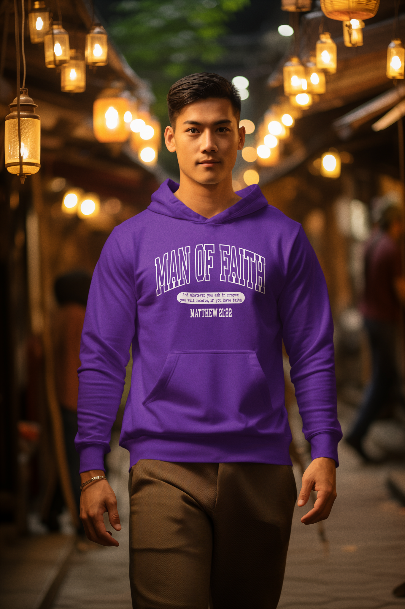 Man of Faith - Purple Pullover Hoodie for Men