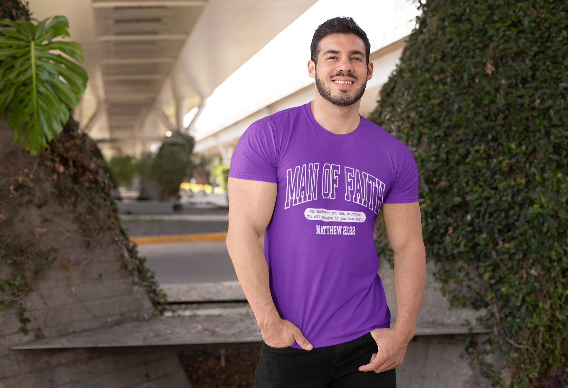 Man of Faith - Purple 100% Cotton T-Shirt for Men