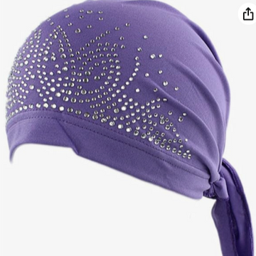 Purple Rhinestone Head Scarf Wrap Cap for Women