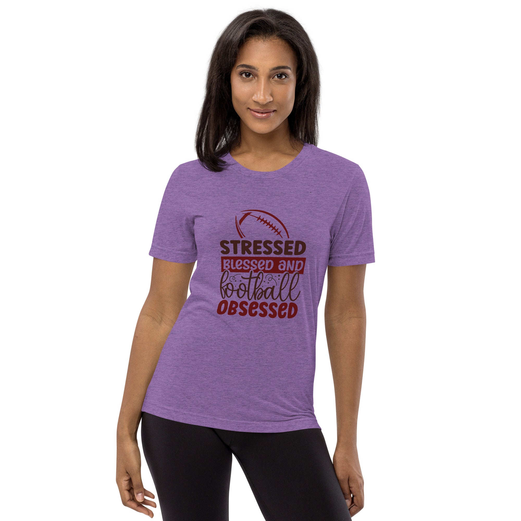 Stressed, Blessed, & Football Obsessed Purple Short Sleeve T-Shirt for Women