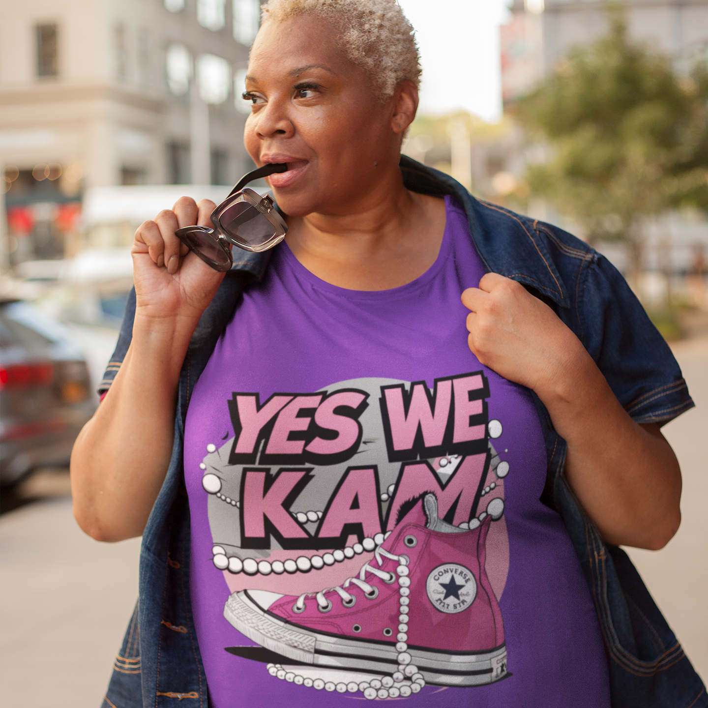 Yes We Kam Chucks & Pearls - Purple T-Shirt for Women