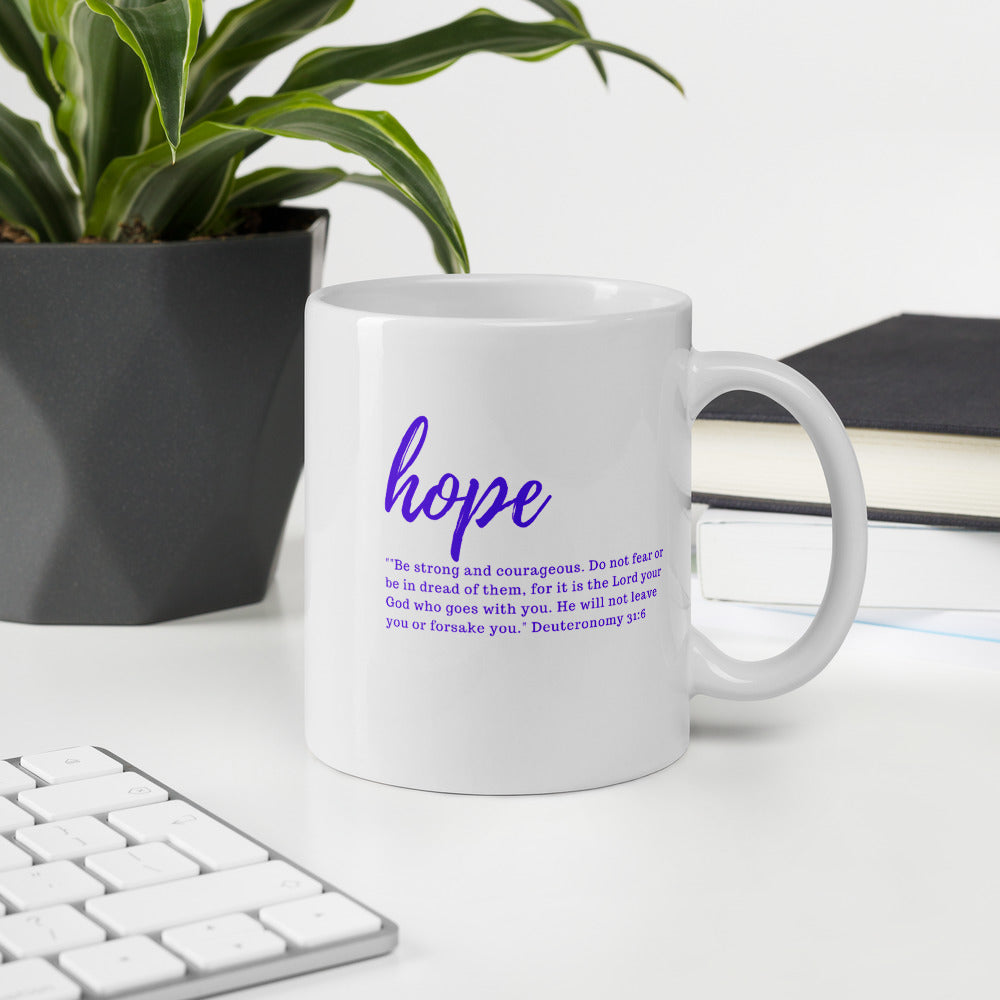 Glossy Hope Kitchen Mug in White & Purple