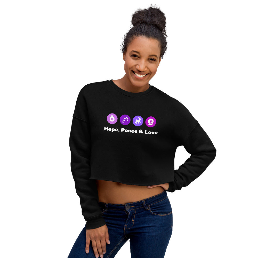 Purple Hope Peace Love White Letters Crop Sweatshirt for Women