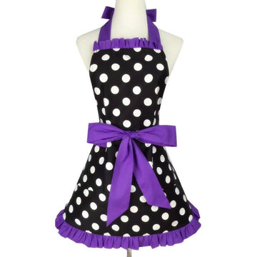 Purple Retro Vintage Flirty Maid Polka Dot Kitchen Apron for Women