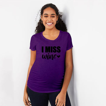 Purple "I Miss Wine" Fun Pregnancy, Maternity T-Shirt